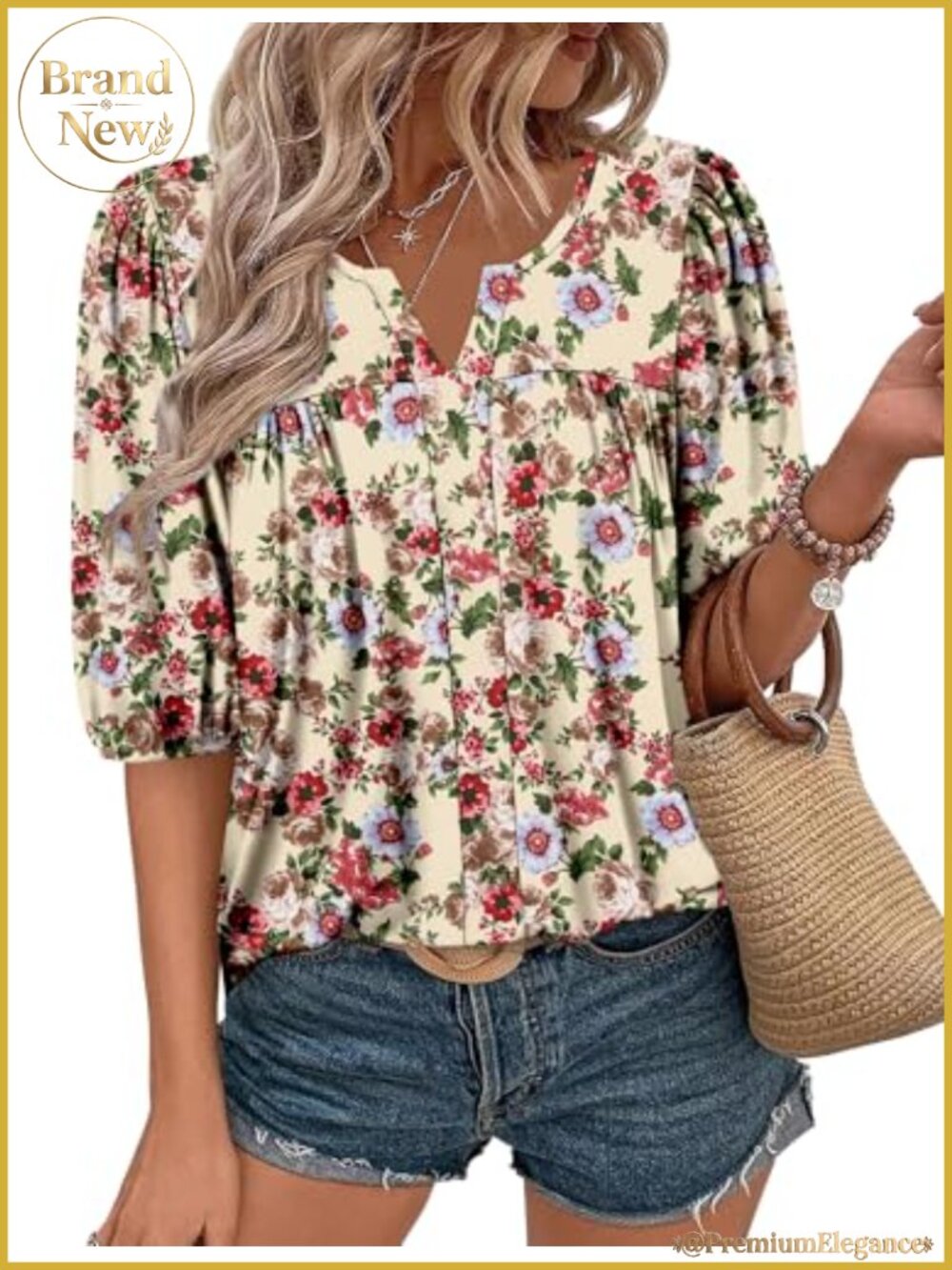 Women's Cotton Blend Half Sleeve Tunic Top Casual Work Blouse